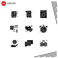 Pictogram Set of 9 Simple Solid Glyphs of favorite film stip privacy film reel machine Editable Vector Design Elements