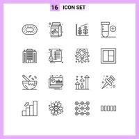 Pack of 16 Modern Outlines Signs and Symbols for Web Print Media such as lock building investment architecture space Editable Vector Design Elements