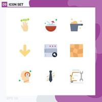 Mobile Interface Flat Color Set of 9 Pictograms of database direction coconut down housekeeping Editable Vector Design Elements