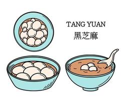 Sopa de bolas de masa hervida dulce tang yuan ilustración vectorial. postre de año nuevo chino tangyuan vector