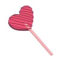 Hand drawn heart shaped sweet lollipop hard candy on a stick vector illustration.