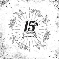 Lettering greeting happy 15th anniversary vintage style vector