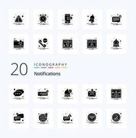 20 notificaciones paquete de iconos de glifos sólidos como elementos esenciales de notificación alerta de notificación no leída vector