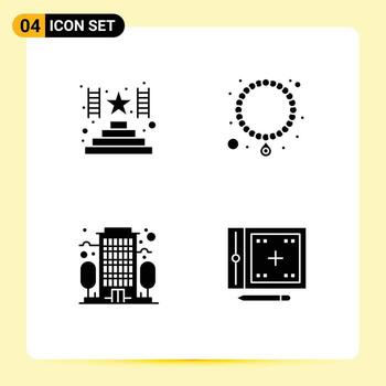 símbolos de iconos universales grupo de 4 glifos sólidos modernos de desarrollo de edificios de joyería de codificación de escalada elementos de diseño de vectores editables