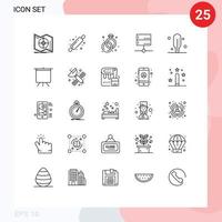 conjunto moderno de pictogramas de 25 líneas de dispositivos de rodillo de pan de servidor médico elementos de diseño vectorial editables de administración vector