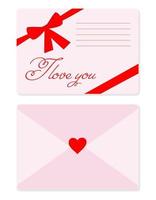 Vector illustration. Pink envelope with a bow. I love you