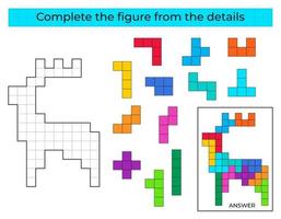 Complete the figure. Puzzle game with deer. Education game for kids, preschool worksheet activity. Tetris game. vector