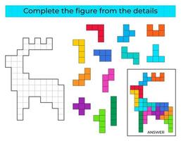 Complete the figure. Puzzle game with deer. Education game for kids, preschool worksheet activity. Tetris game. vector