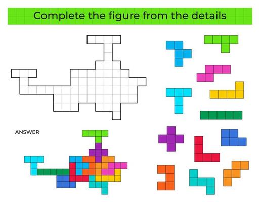 Complete the figure. Puzzle game with helicopter.