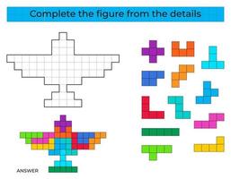 completa la figura. juego de rompecabezas con halcón. juego educativo para niños, actividad de la hoja de trabajo preescolar. juego de tetris vector