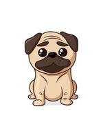 Cute and funny cartoon Pug. isolated vector illustration for prints and any use.