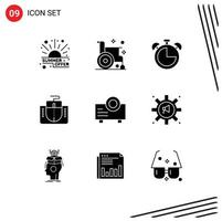 Set of 9 Modern UI Icons Symbols Signs for device mouse interface medicine interface timer Editable Vector Design Elements