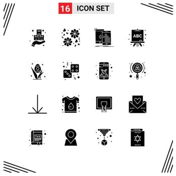 16 Thematic Vector Solid Glyphs and Editable Symbols of grass learning data board move Editable Vector Design Elements