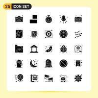 Pictogram Set of 25 Simple Solid Glyphs of cassette audio sports record media Editable Vector Design Elements