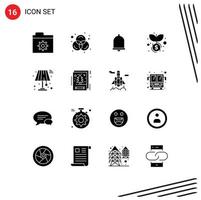 Pack of 16 creative Solid Glyphs of card light notification lamp investment Editable Vector Design Elements