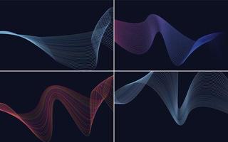 conjunto de 4 fondos vectoriales con patrones de ondas geométricas y líneas abstractas vector