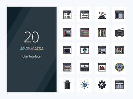 20 User Interface line Filled icon for presentation vector