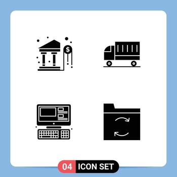 Paquete de 4 glifos sólidos de interfaz de usuario de signos y símbolos modernos del sistema de envío de dinero de la computadora del banco elementos de diseño vectorial editables vector