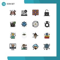 Set of 16 Modern UI Icons Symbols Signs for handbag security development safety lock Editable Creative Vector Design Elements