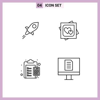 Set of 4 Modern UI Icons Symbols Signs for lumens calculate line love charge Editable Vector Design Elements