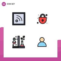 Set of 4 Modern UI Icons Symbols Signs for feed test lock chemistry contacts Editable Vector Design Elements