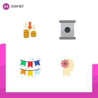 Mobile Interface Flat Icon Set of 4 Pictograms of money flag analysis spam brain Editable Vector Design Elements