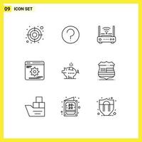 Editable Vector Line Pack of 9 Simple Outlines of economy optimization wifi gear cogwheels Editable Vector Design Elements