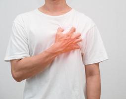 Man hold his chest feels pain from heart attack photo