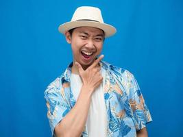 Positive man beach shirt cheerful emotion blue background photo