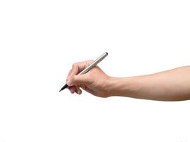 Man hand holding pen for writing isolated photo