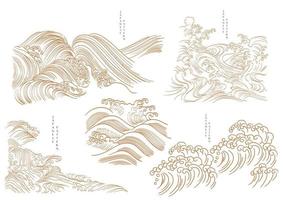 Japanese hand drawn wave decoration in vintage style. Natural elements with oriental pattern. vector