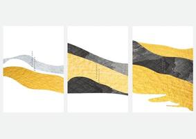 fondo de arte abstracto con vector de textura dorada y negra. diseño de banner de paisaje de arte con plantilla de bosque de montaña en estilo vintage.