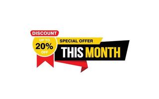 20 Percent THIS MONTH offer, clearance, promotion banner layout with sticker style. vector