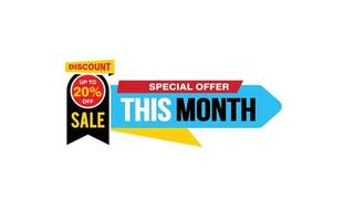 20 Percent THIS MONTH offer, clearance, promotion banner layout with sticker style. vector