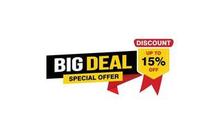 15 Percent BIG DEAL offer, clearance, promotion banner layout with sticker style. vector