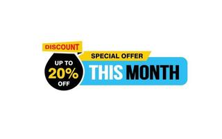 20 Percent THIS MONTH offer, clearance, promotion banner layout with sticker style. vector