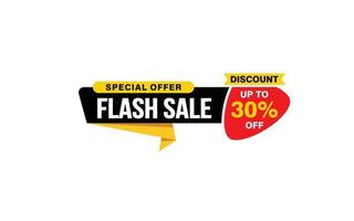 Oferta de venta flash del 30 por ciento, liquidación, diseño de banner de promoción con estilo de etiqueta. vector