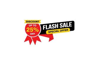 Oferta de venta flash del 25 por ciento, liquidación, diseño de banner de promoción con estilo de etiqueta. vector