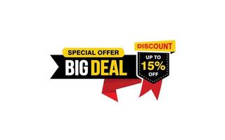 15 Percent BIG DEAL offer, clearance, promotion banner layout with sticker style. vector