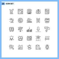 25 Universal Lines Set for Web and Mobile Applications ring diamond web online keyboard Editable Vector Design Elements