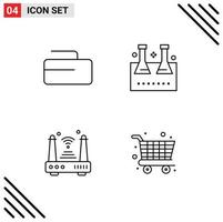 Stock Vector Icon Pack of 4 Line Signs and Symbols for curling iot chemical flask lab glassware things Editable Vector Design Elements