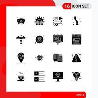 Mobile Interface Solid Glyph Set of 16 Pictograms of symbol down achieving direction arrows Editable Vector Design Elements