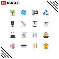 Pictogram Set of 16 Simple Flat Colors of electronics green film garbage ecology Editable Pack of Creative Vector Design Elements