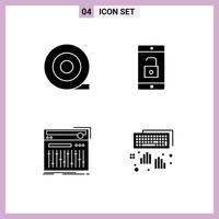 Set of 4 Modern UI Icons Symbols Signs for tape sound mobile application controller keyboard Editable Vector Design Elements