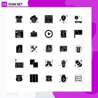 25 Thematic Vector Solid Glyphs and Editable Symbols of access light lock bulb webpage Editable Vector Design Elements