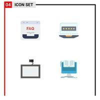 Pictogram Set of 4 Simple Flat Icons of browser mount faq computer wall Editable Vector Design Elements