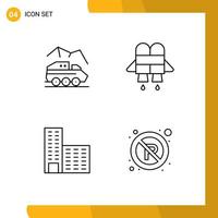 Mobile Interface Line Set of 4 Pictograms of exploration construction surface jetpack parking Editable Vector Design Elements