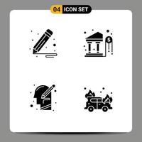 4 User Interface Solid Glyph Pack of modern Signs and Symbols of brush mind bank money write Editable Vector Design Elements