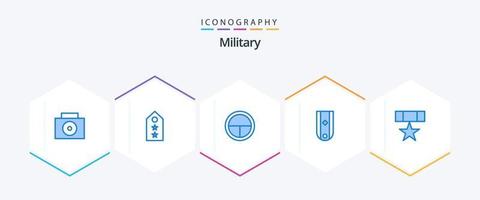 paquete militar de 25 íconos azules que incluye insignia. rango. Insignia. uno. insignias vector