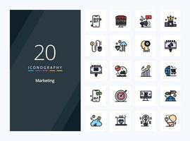 20 icono lleno de línea de marketing para presentación vector